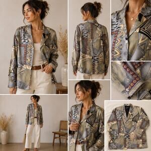 VTG Abstract Art Blazer L XL Structured Shoulders Oversized 90s Blazer Jacket